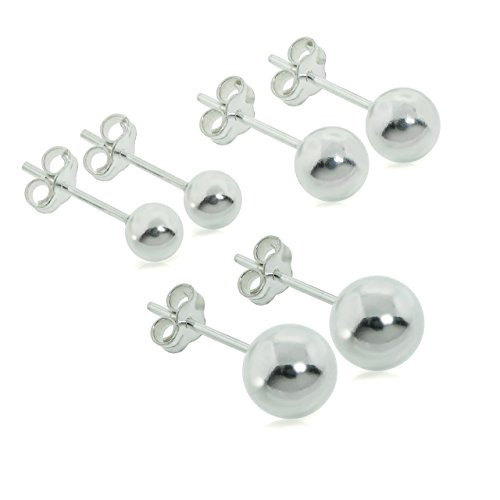 3 Pair Set of Sterling Silver Round Ball Stud Earrings Includes 5mm-7mm sterling-silver