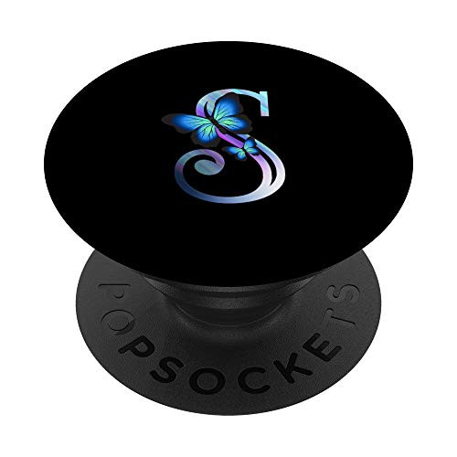 Initial letter S Butterfly Monogram Personalized PopSockets PopGrip Swappable Grip for Phones  and  Tablets