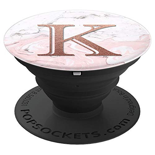 Marble with Letters K Monogram Pink Letter Initial PopSockets Grip and Stand for Phones and Tablets