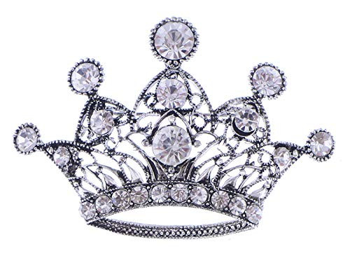 Alilang Silvery Tone Shine Clear Crystal Rhinestones Princess Queen Crown Brooch Pin Pendent Alilang Silvery Tone Shine Clear Crystal Rhinestones Princess Queen Crown Brooch Pin Pendent