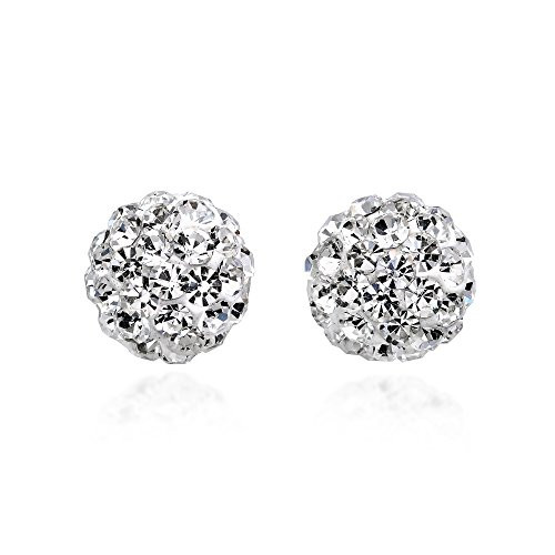 8 mm Brilliant Disco Clear Cubic Zirconia Ball _925 Sterling Silver Stud Earrings