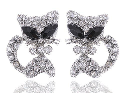 Alilang Silvery Tone Shine Clear Crystal Rhinestones Cat Kitty Bow Stud Earrings Alilang Silvery Tone Shine Clear Crystal Rhinestones Cat Kitty Bow Stud Earrings