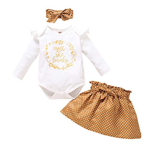 Infant Baby Girl Isnt She Lovely Ruffle Romper Wave Point Skirt Headband Outfit White