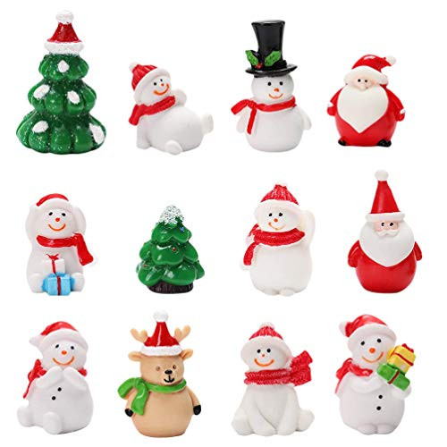 BESPORTBLE 12pcs Christmas Miniature Ornaments Kit Xmas Miniature Resin Toys Santa Snowman Figurines Fairy Garden Ornaments Dollhouse Decoration