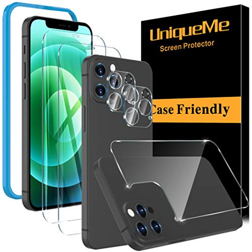 212 Pack UniqueMe Screen Protector Compatible with iPhone 12 Pro Max 6_7 inch Front  Back Screen Protector  Camera Lens Protector Tempered Glass 9H HD Installation Frame Precise cutout
