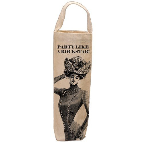 JKC Studios Cotton Canvas Wine Bottle Bag, Party Like a Rockstar