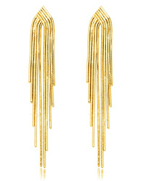 KristLand - S925 SilverAlloy Hook Sleek Chain Tassel Drop Earrings Long Leather Fringe Dangle Simple Dainty Earrings Gold Color Sleek Chain KristLand - S925 SilverAlloy Hook Sleek Chain Tassel Drop Earrings Long Leather Fringe Dangle Simple Dainty Earrings Gold Color Sleek Chain