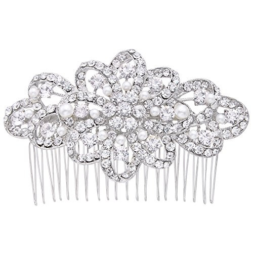 EVER FAITH Bridal Silver-Tone Simulated Pearl Floral Hair Comb Austrian Crystal Clear EVER FAITH Bridal Silver-Tone Simulated Pearl Floral Hair Comb Austrian Crystal Clear