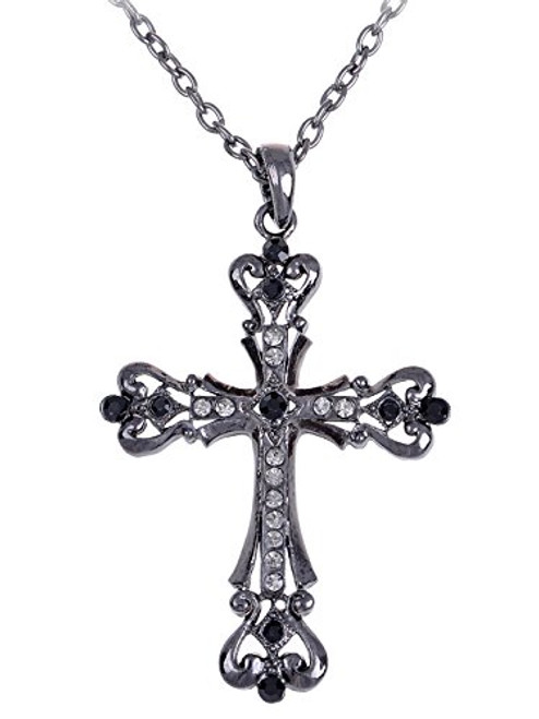 Alilang Womens Black Silver Clear Crystal Rhinestones Celtic Holy Cross Pendant Necklace Black Alilang Womens Black Silver Clear Crystal Rhinestones Celtic Holy Cross Pendant Necklace Black