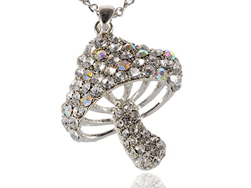 ALILANG Womens Silver Tone Clear Rhinestones Mushroom Toadstool Fungi Pendant Necklace ALILANG Womens Silver Tone Clear Rhinestones Mushroom Toadstool Fungi Pendant Necklace