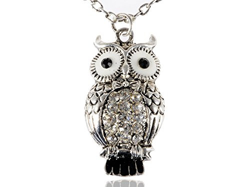 Alilang Silver Toned Antique White Black Enamel Clear Rhinestones Owl Bird Pendant Necklace Alilang Silver Toned Antique White Black Enamel Clear Rhinestones Owl Bird Pendant Necklace