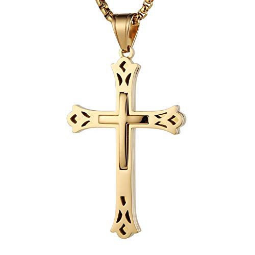 HZMAN Jewelry Mens Stainless Steel Irish Celtic Knot Cross Pendant Necklaces with 222 Link Chain