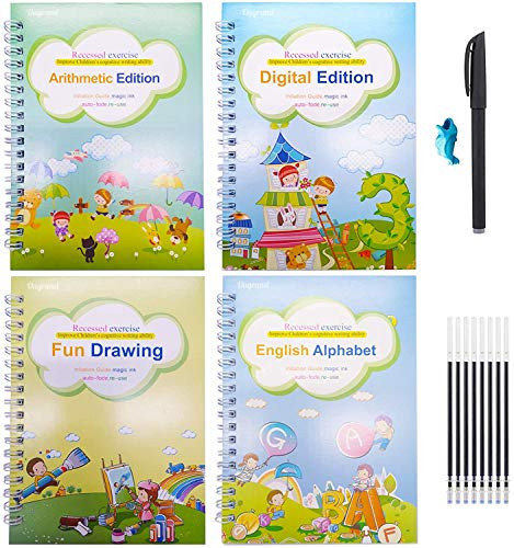 Sank Magic Practice Copybook Number Tracing Book for Preschoolers with Pen Magic Calligraphy Copybook Set Practical Reusable Writing Tool for Age 3-5 Calligraphy Simple Hand Lettering