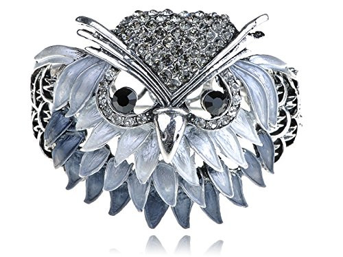 Alilang Womens Silvery Tone Shine Clear Crystal Rhinestones Enamel Grandfather Owl Bird Head Bangle Bracelet Alilang Womens Silvery Tone Shine Clear Crystal Rhinestones Enamel Grandfather Owl Bird Head Bangle Bracelet