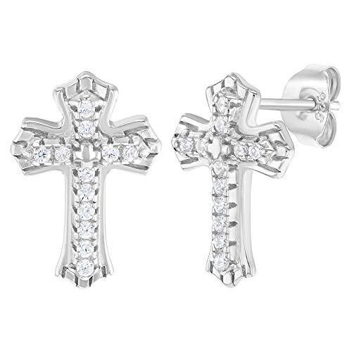 925 Sterling Silver Clear CZ Cross Stud Religious Earrings for Girls or Teens 925 Sterling Silver Clear CZ Cross Stud Religious Earrings for Girls or Teens