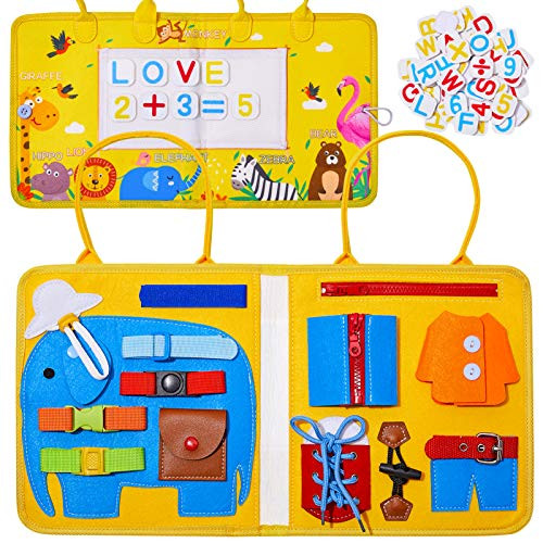 Beinou Busy Board for Toddlers Dressing Board Toy Animal Letters Sensory Toys Toddler Activity Board Educational Toy