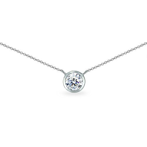 Sterling Silver Clear 6mm Round Bezel-Set Dainty Choker Necklace Made with Swarovski Crystals