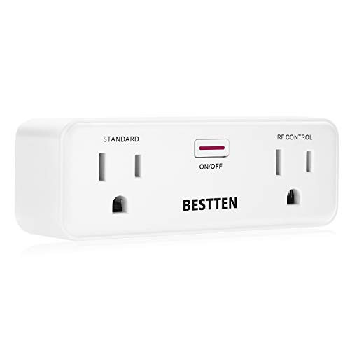 BESTTEN Wireless Remote Control Outlet 1 Always-ON  and  1 RF Control Sockets Manual OnOff Switch with Indicator 15A125V White
