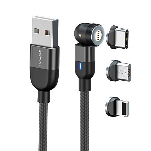 Winpony 3A Fast Charge 3 in 1 Magnetic Charging Cable 3ft 540° Rotation Support Data Sync Suitable for Micro USB Type C Iproduct Nylon Material Winpony 3A Fast Charge 3 in 1 Magnetic Charging Cable 3ft 540° Rotation Support Data Sync Suitable for Micro USB Type C Iproduct Nylon Material