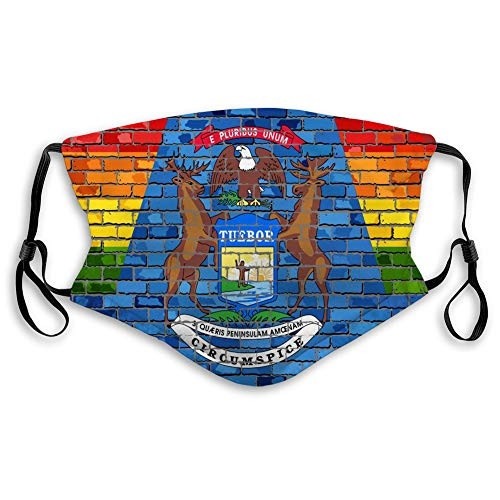 NYNELSONG Adjustable Earloop Face Anti Dust Mouth Shield for Men and Women Flag Michigan on a Brick Wall NYNELSONG Adjustable Earloop Face Anti Dust Mouth Shield for Men and Women Flag Michigan on a Brick Wall