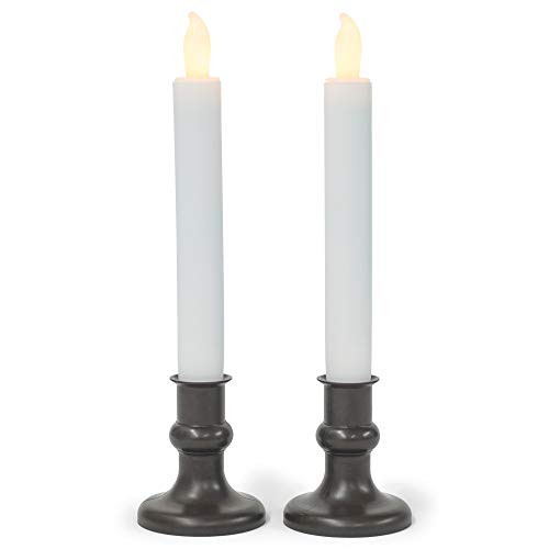 Mark Feldstein  and  Associates Flameless Amber LED Taper Window Candle with Timer Set of 2