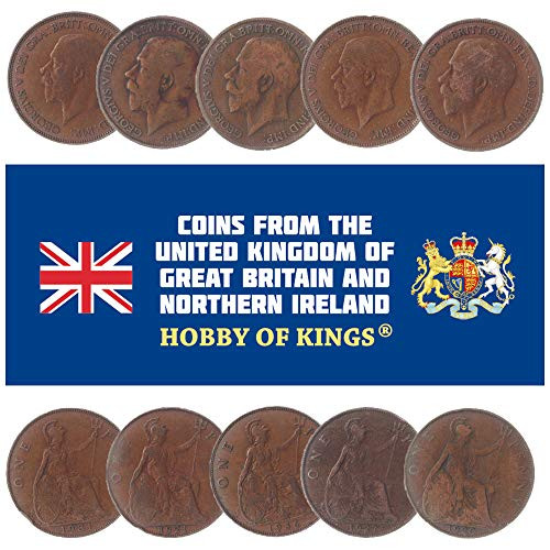 LOT of 10 Great Britain United Kingdom 1 Penny Coins King George V 1911-1936 LOT of 10 Great Britain United Kingdom 1 Penny Coins King George V 1911-1936