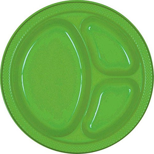 Amscan Kiwi Green Round Divided Plastic Plates, 20 Ct. | Party Tableware