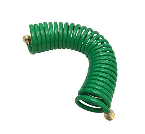 Leader-Pneumatic Recoil Hose Garden Hose EVA Curly Water Hose with Brass Connectors Watering Hose Coil Plastic Spring Hose Resistant Garden Coil Hose Self Coil Hose 25 FT Green