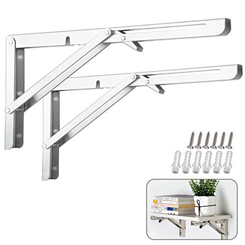 Folding Shelf Brackets Heavy Duty Metal Triangle Shelf Bracket DIY Bracket Folding Shelf Hinge Wall Mounted Max Load 150lb for Table Work Bench Space Saving Pack of 2 16 Inch Stainless Steel