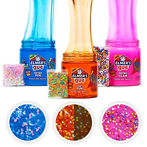 Elmers Gue Premade Slime Retro Flash Slime Kit Includes Fun Unique Add-Ins Variety Pack 3 Count