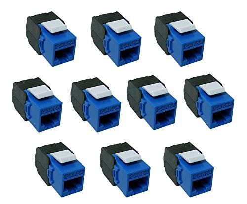 10-Pack Cat6A RJ45 Keystone Jack - Cat6 Compatible -180 Degree Toolless - UL - Ethernet Wall Jack - Cat6A Network Coupler - Blue