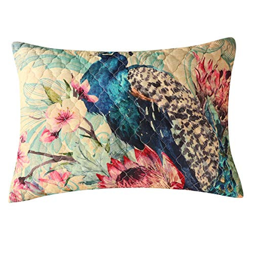 Barefoot Bungalow Eden Peacock Pillow Sham King 20x36-inch Ecru