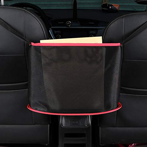Car Net Pocket Handbag HolderCar Mesh Organizer Seat Back Net Bag Handbag Holder for Car Driver Storage Netting Pouch Barrier of Backseat Pet Kids Red