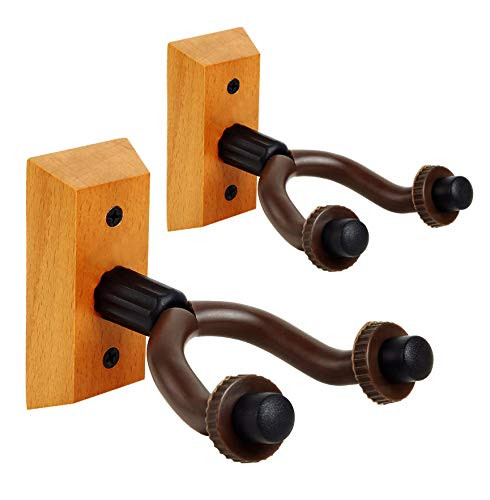 2-Pack Guitar Wall Mount Hanger Walnut Guitar Hanger Wall Hook Holder Stand for Electric Acoustic Guitar Bass Ukulele