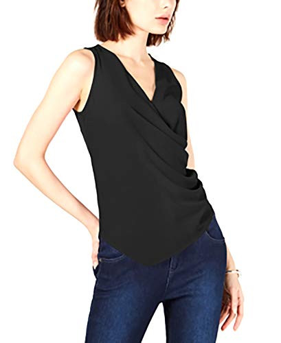 Bar III Womens Surplice Sleeveless Shell Black S
