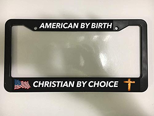 First Rober Aluminum Alloy American by Birth Christian by Choice USA Jesus Chrome Black License Plate Frame New Holder