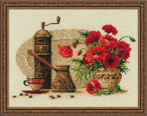 RIOLIS 1121 - Coffee - Counted Cross Stitch Kit 11¾ x 9½ Zweigart 14ct_ Flaxen AIDA 18 Colors