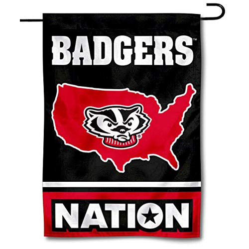 College Flags  and  Banners Co_ Wisconsin Badgers Garden Flag with USA Stars and Stripes