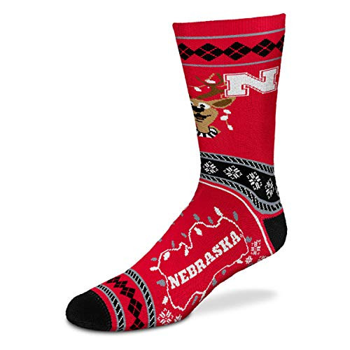For Bare Feet - NCAA Sweater Stripe Holiday Crew Socks-Nebraska Cornhuskers-Large