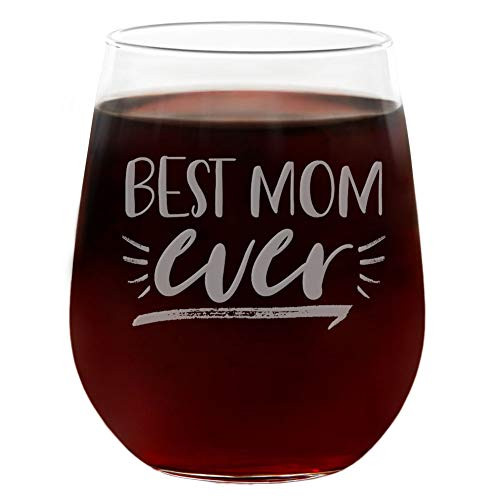 Best Mom Ever New Mom Gifts Funny Cute Wine Glass Engraved Stemless 21oz Gift Box Best Gift for Mothers Day Mom Birthday New Mommy Gift Ideas Mom To Be Mom Cup Mom Wine Glass