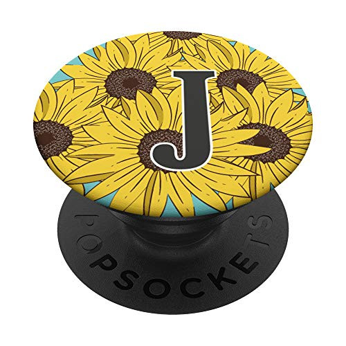 Cute Sunflowers Letter J Monogram Initial Floral PopSockets Grip and Stand for Phones and Tablets