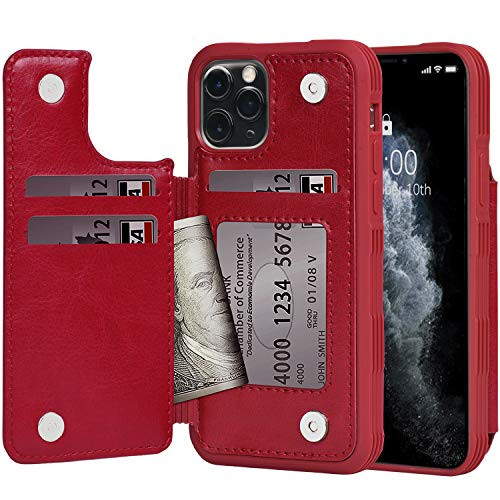Arae Case for iPhone 11 pro max PU Leather Wallet Case with Card Pockets Back Flip Cover for iPhone 11 pro max 2019 6_5 inch Wine red
