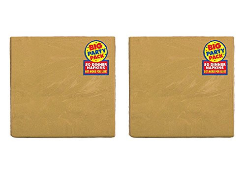 2 Set of 50 Amscan Big Party Pack Gold Dinner Napkins bundled by Maven Gifts