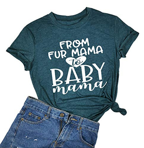 NUPHON from Fur Mama to Baby Mama T-Shirt Women Letter Print Short Sleeve Casual Mom Shirts Tops Tee MeidumGreen