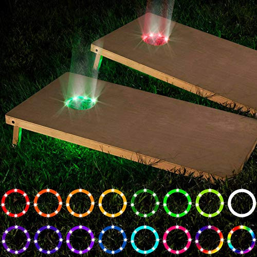 LED Cornhole Lights Remote Control Cornhole Board Ring LED Lights 16 Color Change by Yourself a Great Addition for Playing Bean Bag Toss Cornhole Game at The Family Backyard at Night2 Sets