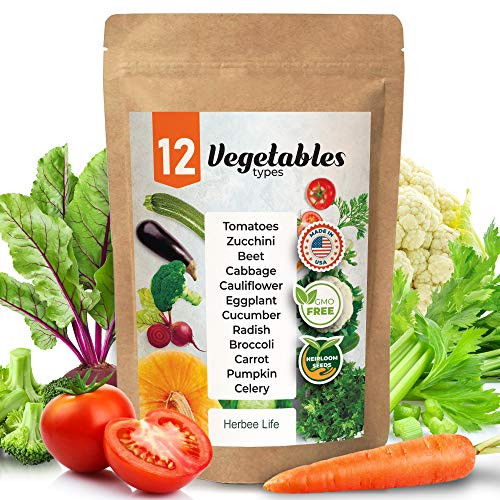 12 Heirloom Vegetable Seeds for Planting Outdoor and Indoor - 100 Non-GMO - Tomato Broccoli Carrot Celery Cucumber Seeds and More