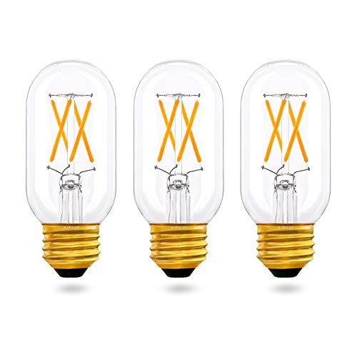 T45T14 E26 Edison Bulb 40 Watt Equivalent Dimmable0-100 Warm White 2700K AIELIT Antique LED Tubular Filament Light Bulbs for Chandelier Bathroom Vanity Ceiling Fan Pendant Lights 3-Pack