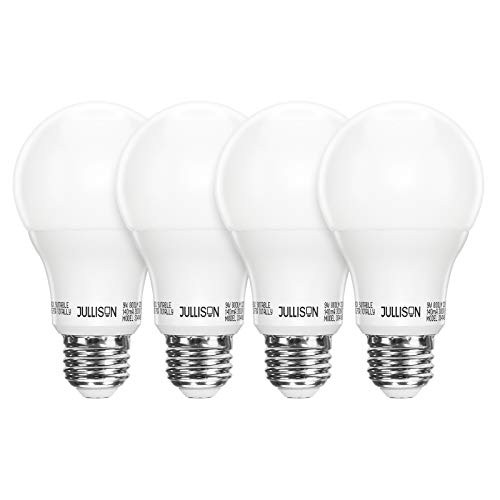 JULLISON Dusk to Dawn Photonic Sensor A19 LED Light Bulb 120V 9W Indoor  and  Outdoor Auto On Off 60 Watt Equivalent 800 Lumens UL  and  FCC E26 Daylight White 5000K Pack of 4