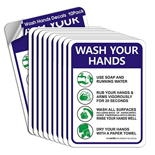 Hand Washing Signs Wash Hand Sign Sticker 10 Pack 10 x 7 Please Wash Your Hand Sign Decals Self-Adhesive Vinyl Employee Hand Washing Sign Indoor  and  Outdoor