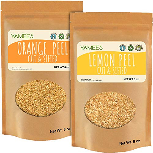 Yamees Lemon Peel  and  Orange Peel - Cut and Sifted - Chopped Bulk Spices - Herbal Tea - 1 Pound 2 Pack of 8 Ounces Each